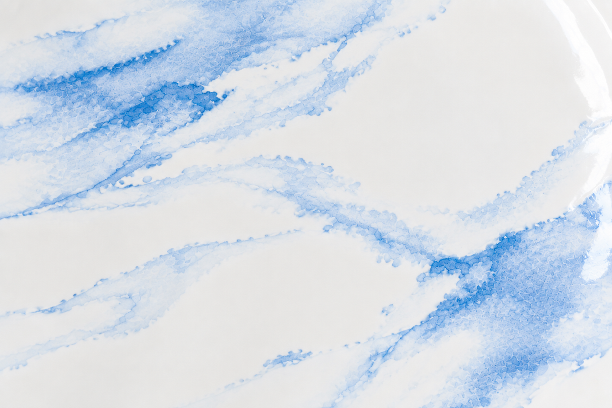 Porcelain texture with watercolor blue paint, large landscape