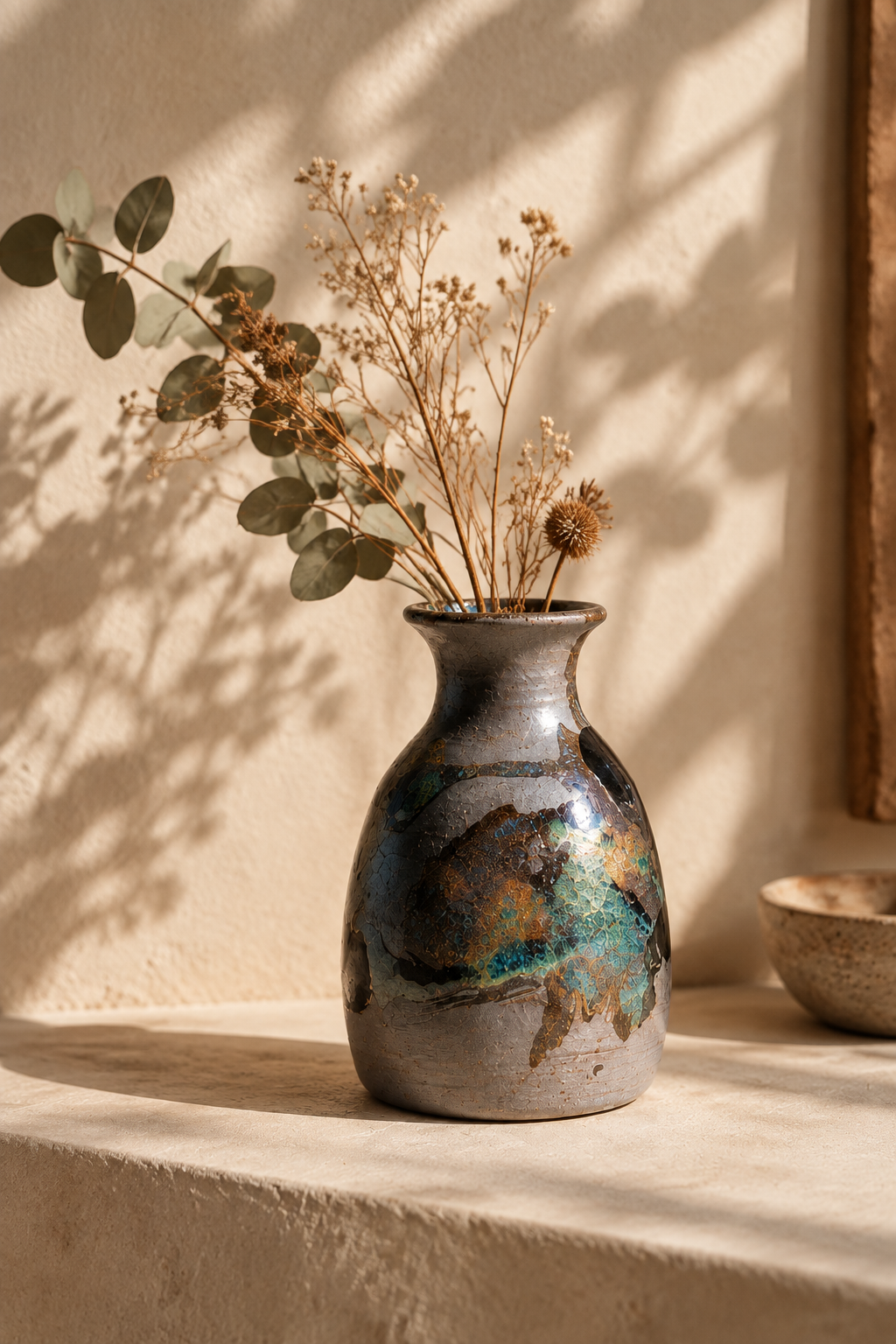 Vase on a plaster ledge in window light